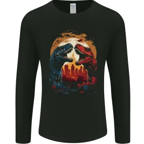 2 Dinosaurs With a Moon Backdrop T-Rex Lizard Mens Long Sleeve T-Shirt