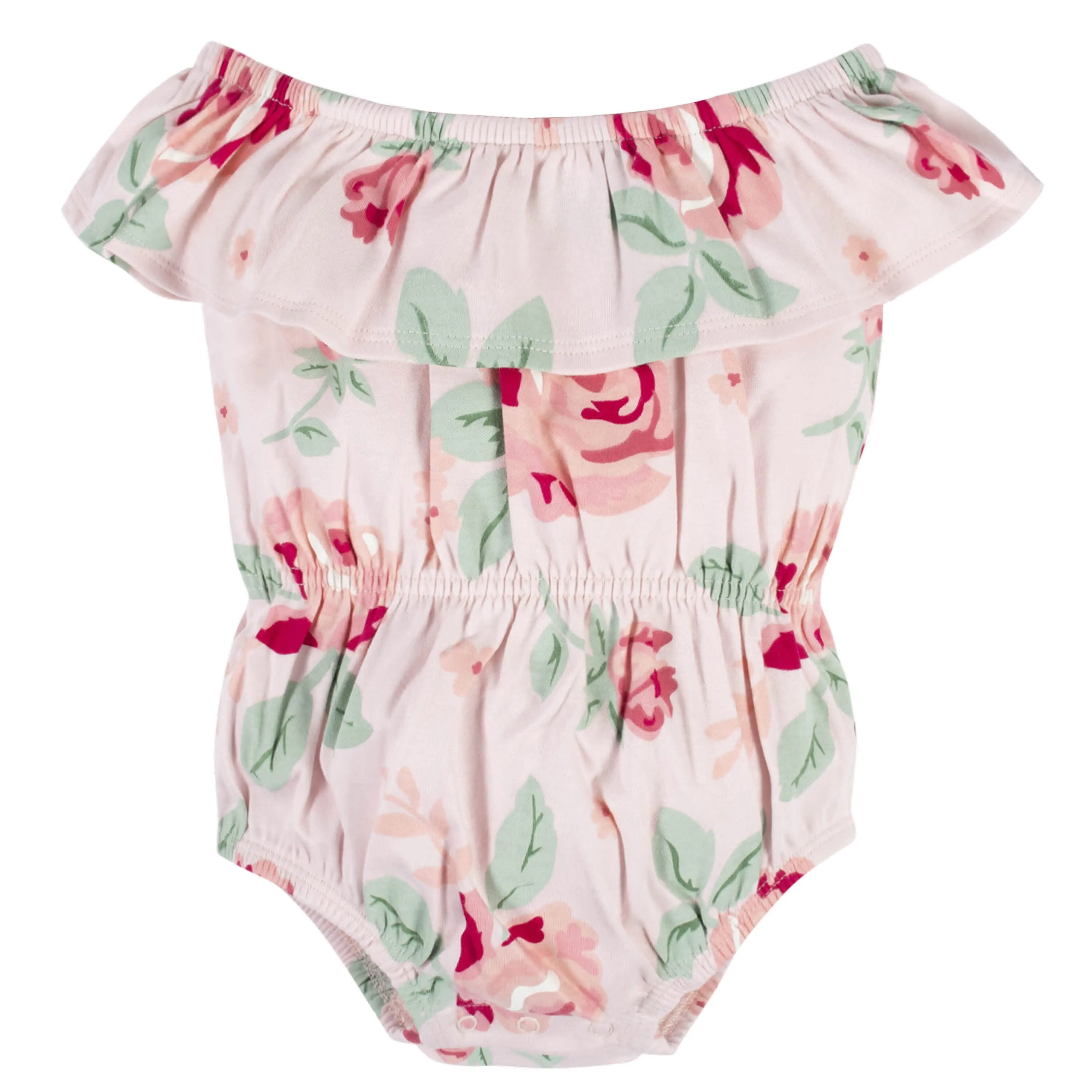 2-Piece Baby Girls Pink Garden Wide Neck Sunsuit Romper & Headband Set