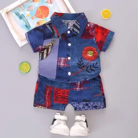 2-piece Floral Short Sleeve Shirt & Shorts for Children Boy