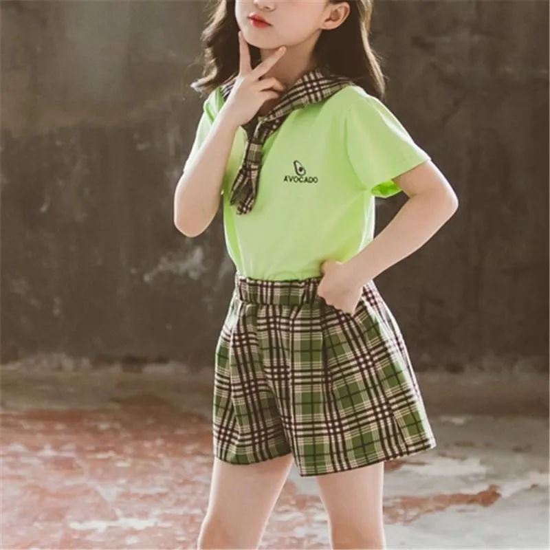 2-piece T-shirt & Plaid Shorts for Girl