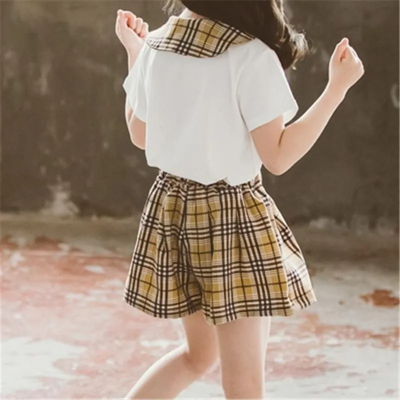 2-piece T-shirt & Plaid Shorts for Girl