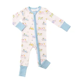 2 Way Zipper Romper - Bikes Pink