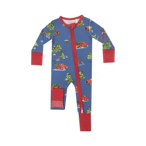 2 Way Zipper Romper - Vintage Red Truck