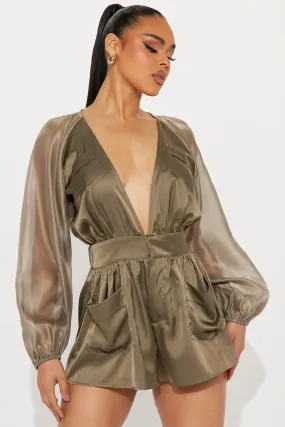 All About Me Satin Romper - Olive