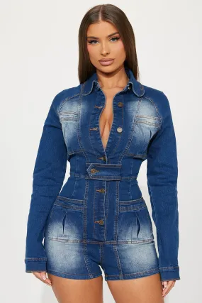 All Good Denim Romper - Medium Wash