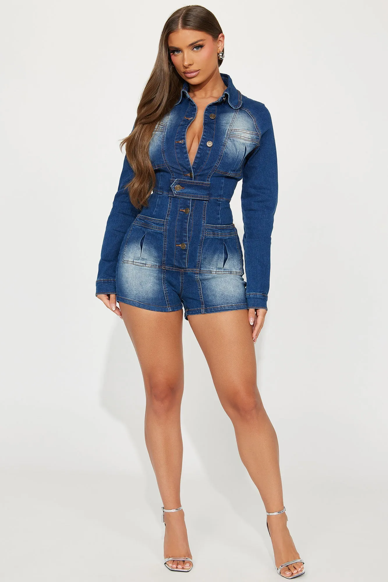 All Good Denim Romper - Medium Wash