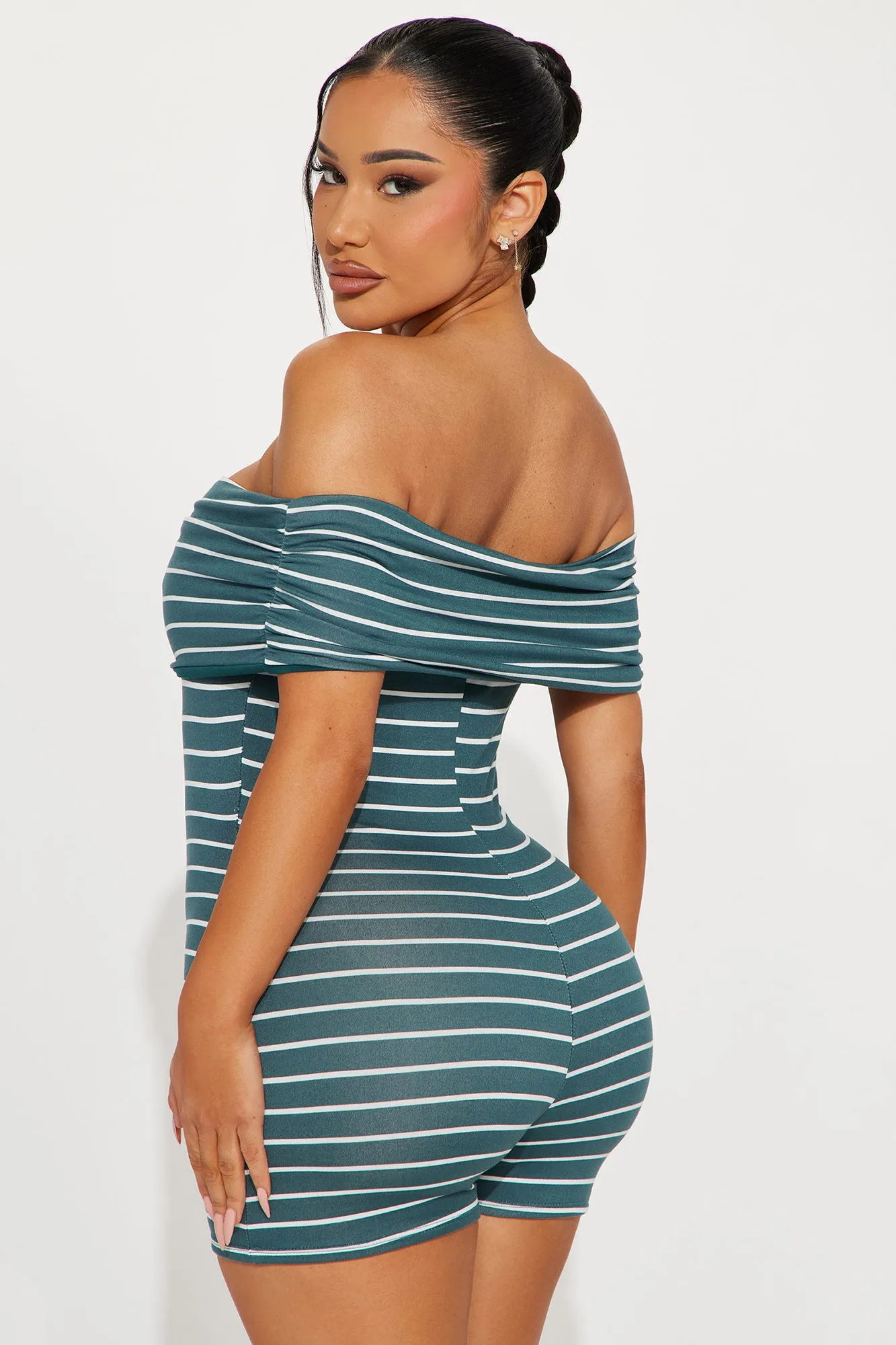 All Stripes On Me Romper - Hunter