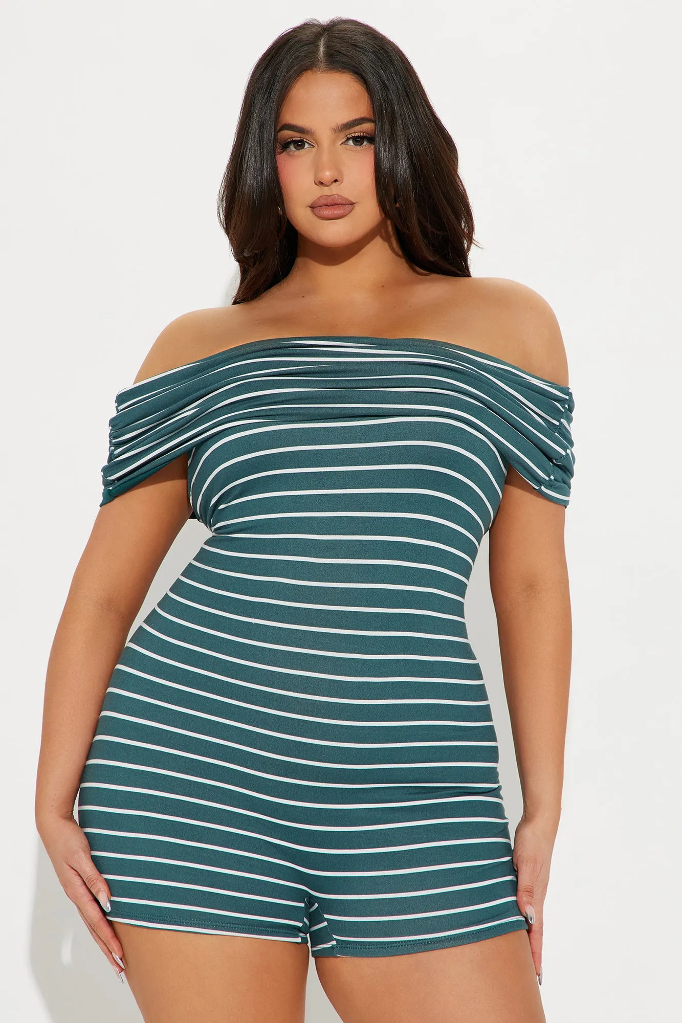 All Stripes On Me Romper - Hunter