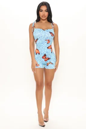All The Butterflies Romper - Blue/combo