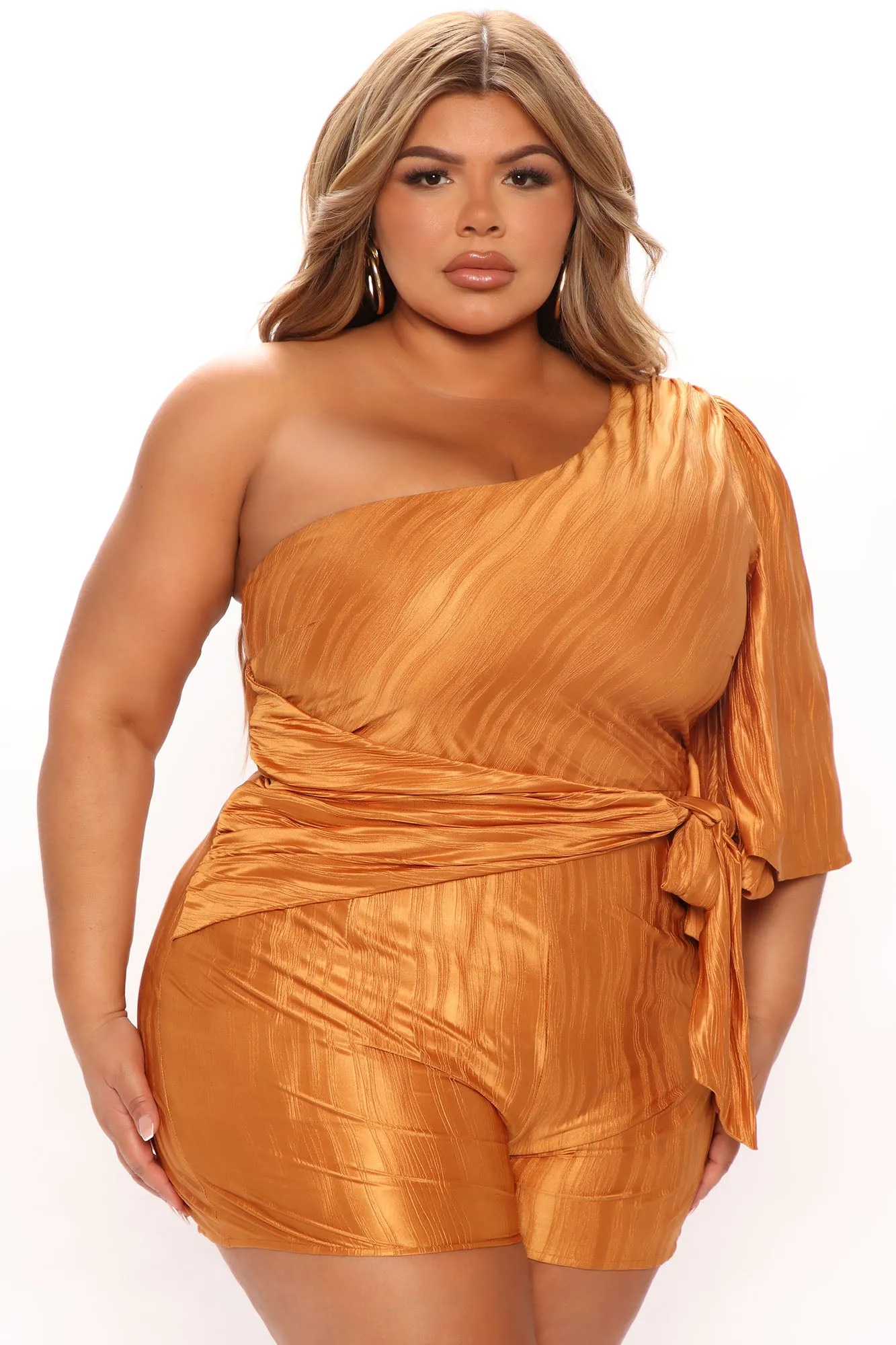 All Weekend Satin Romper - Cognac