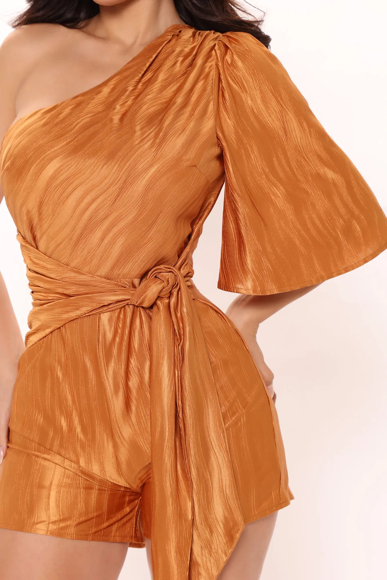 All Weekend Satin Romper - Cognac