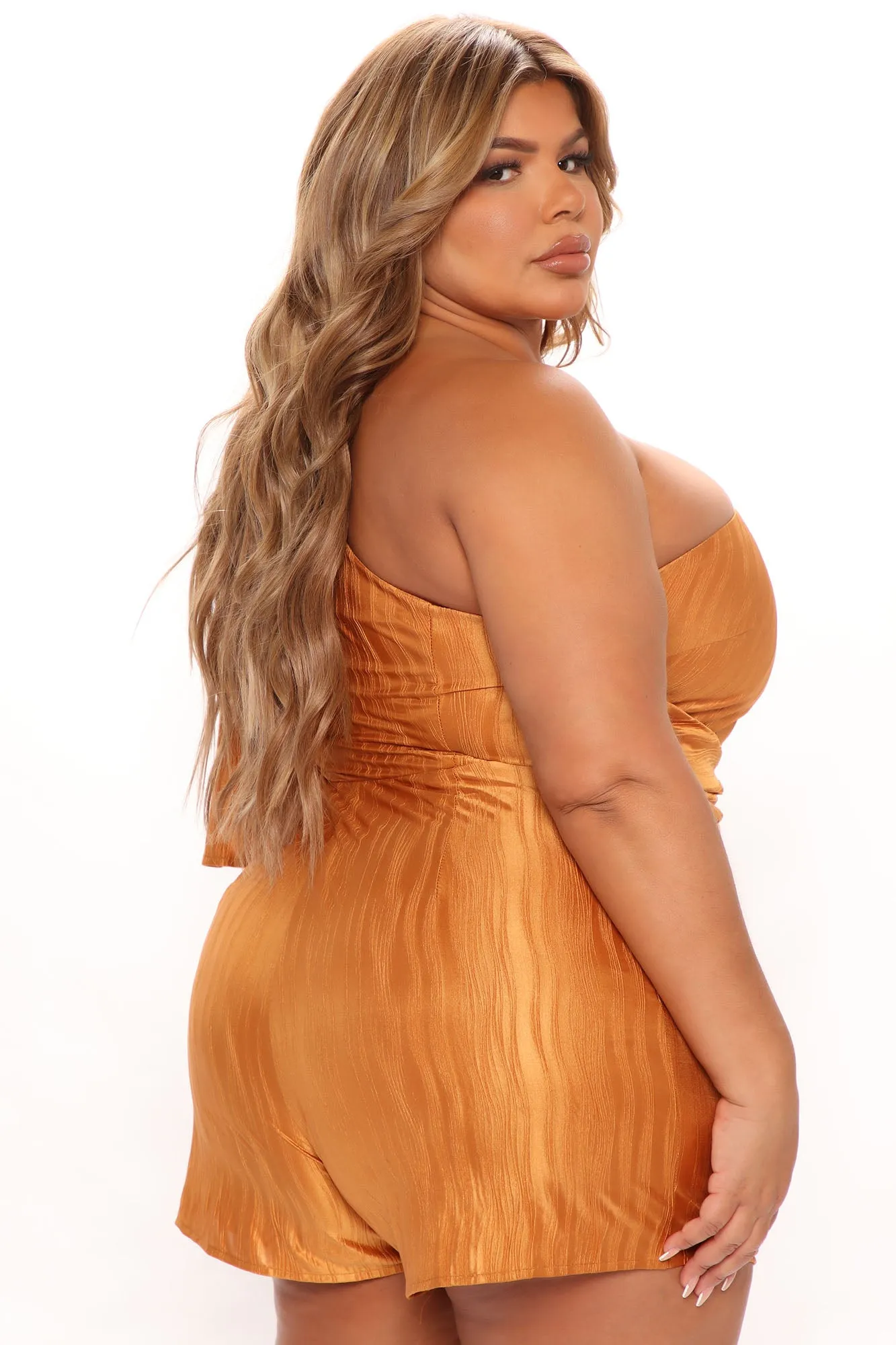 All Weekend Satin Romper - Cognac