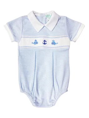 Anchor and whales Baby Boy Smocked Pima Cotton Romper