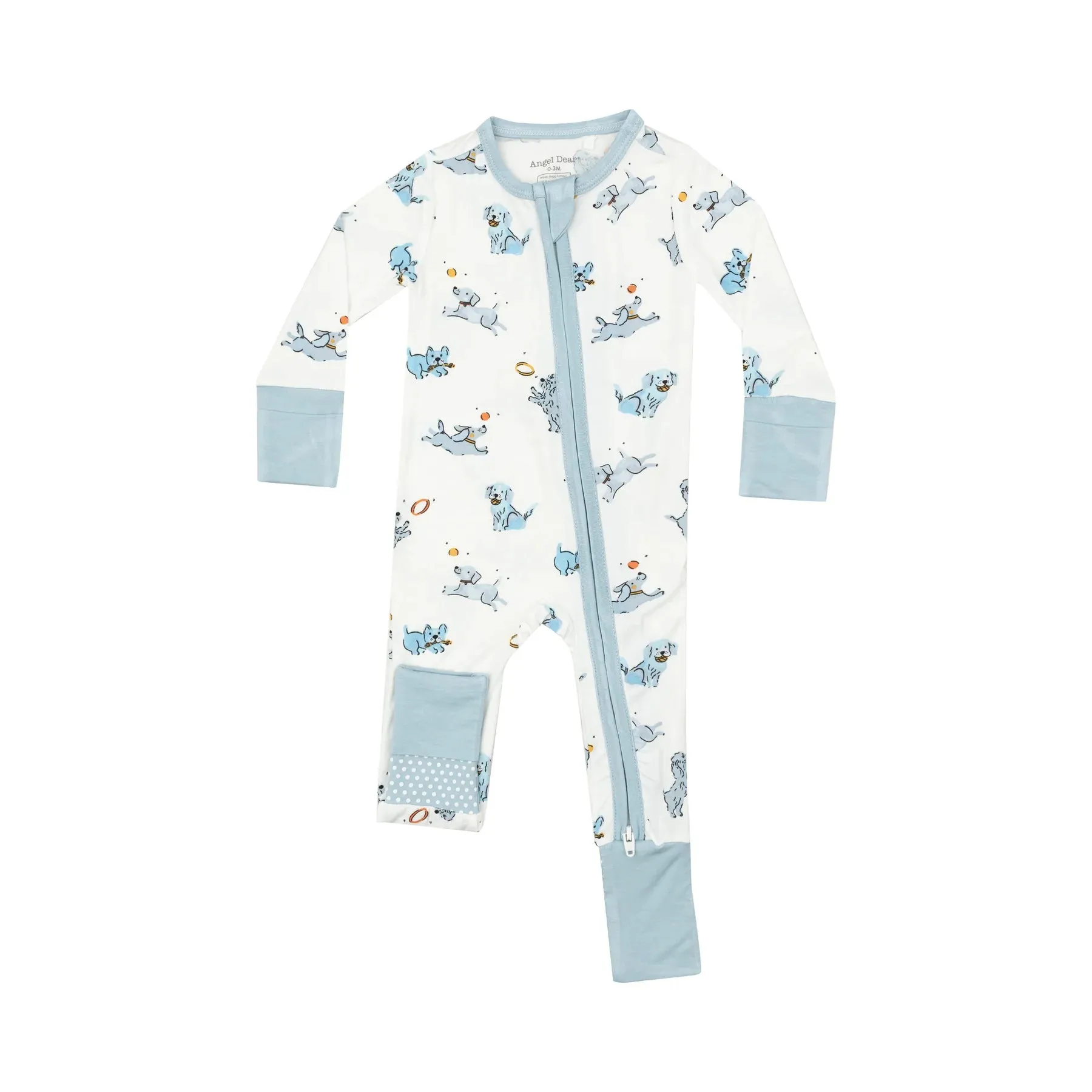 ANG Playful Puppies in Blue 2 Way Zippered Romper