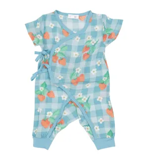 Angel Dear Baby Girls Strawberry Gingham Wrap Coverall