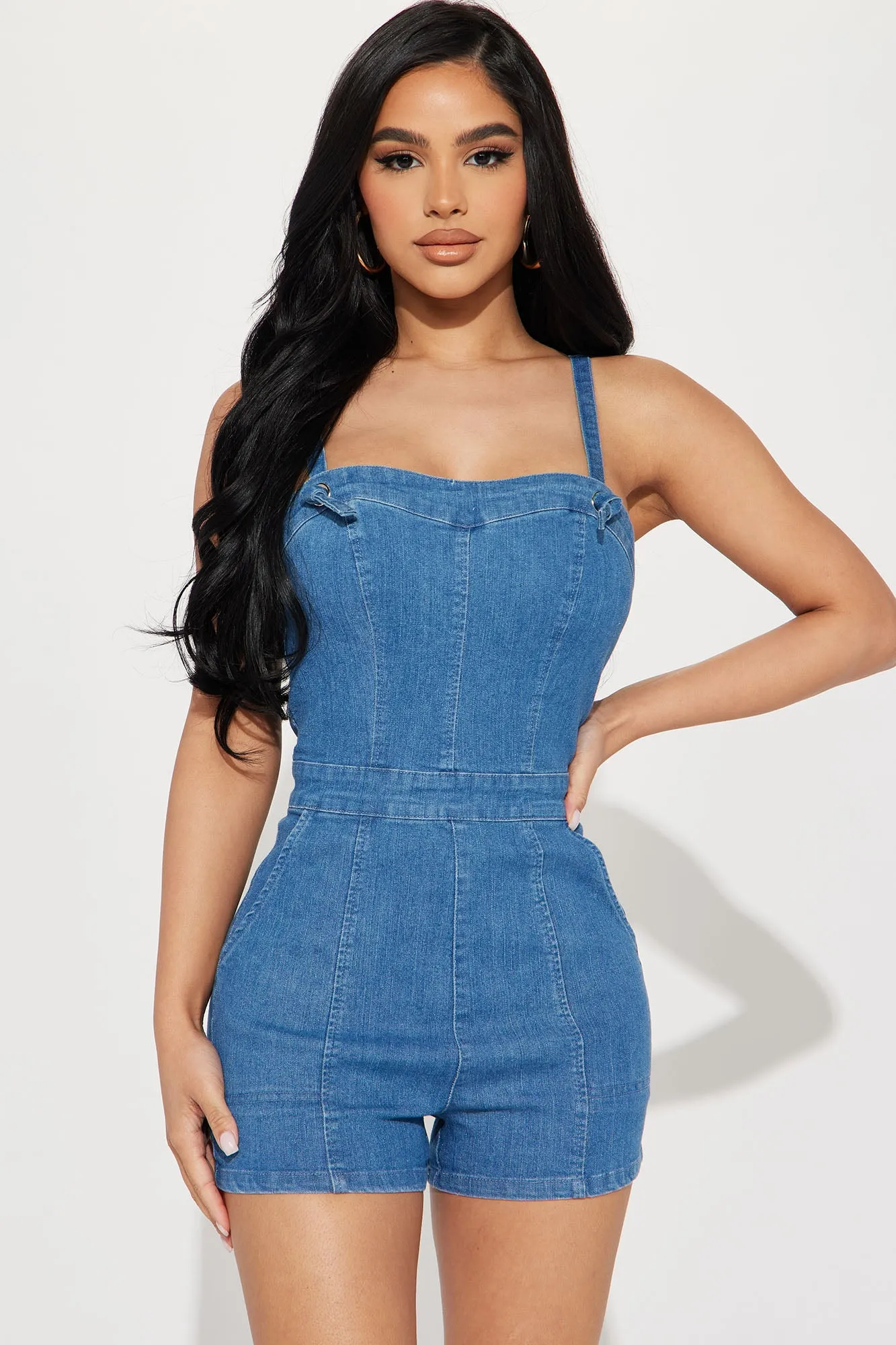 Arabella Denim Romper - Medium Wash