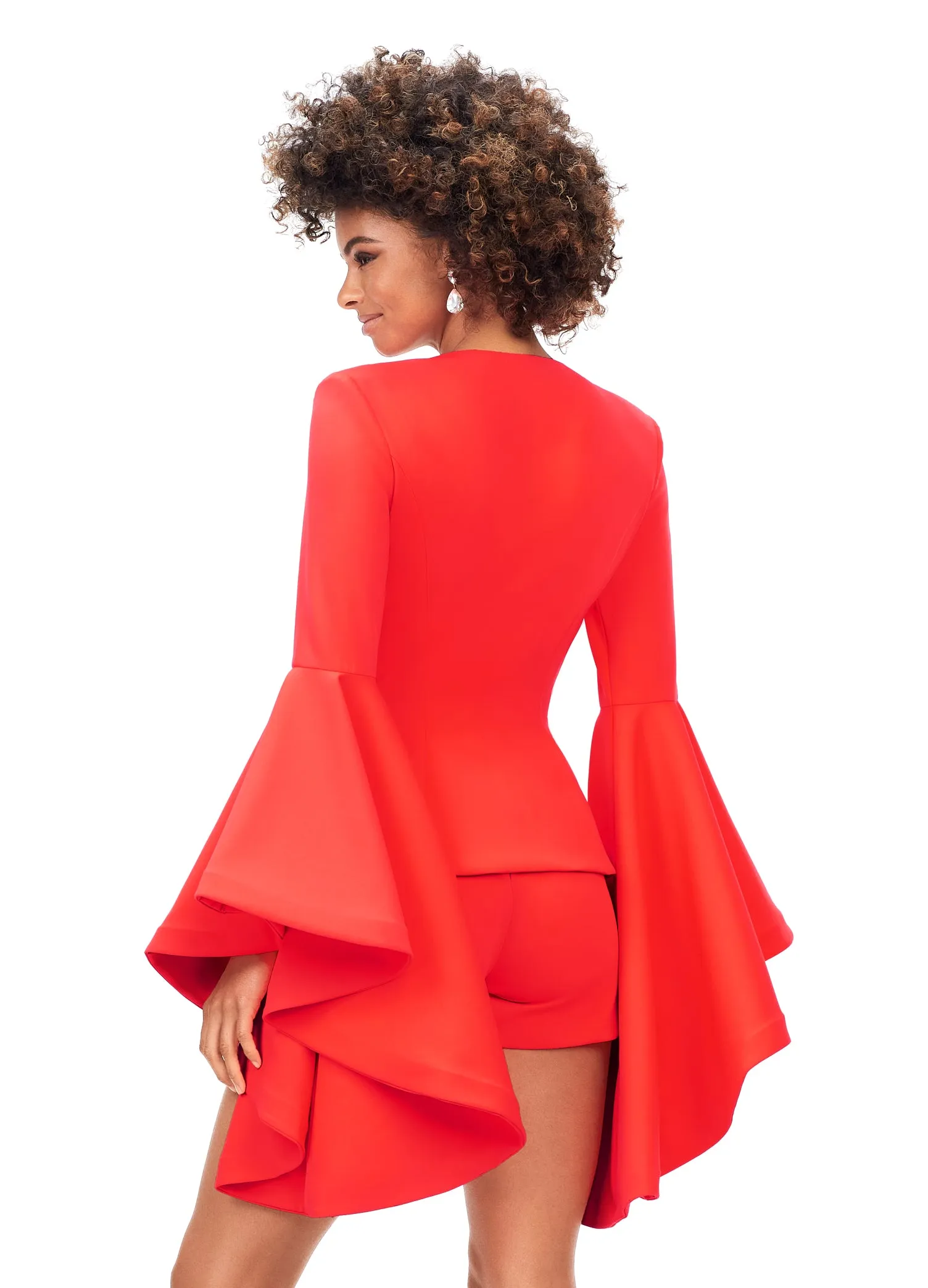 Ashley Lauren 4572 Two Piece Romper with V-Neckline and Bell Sleeves