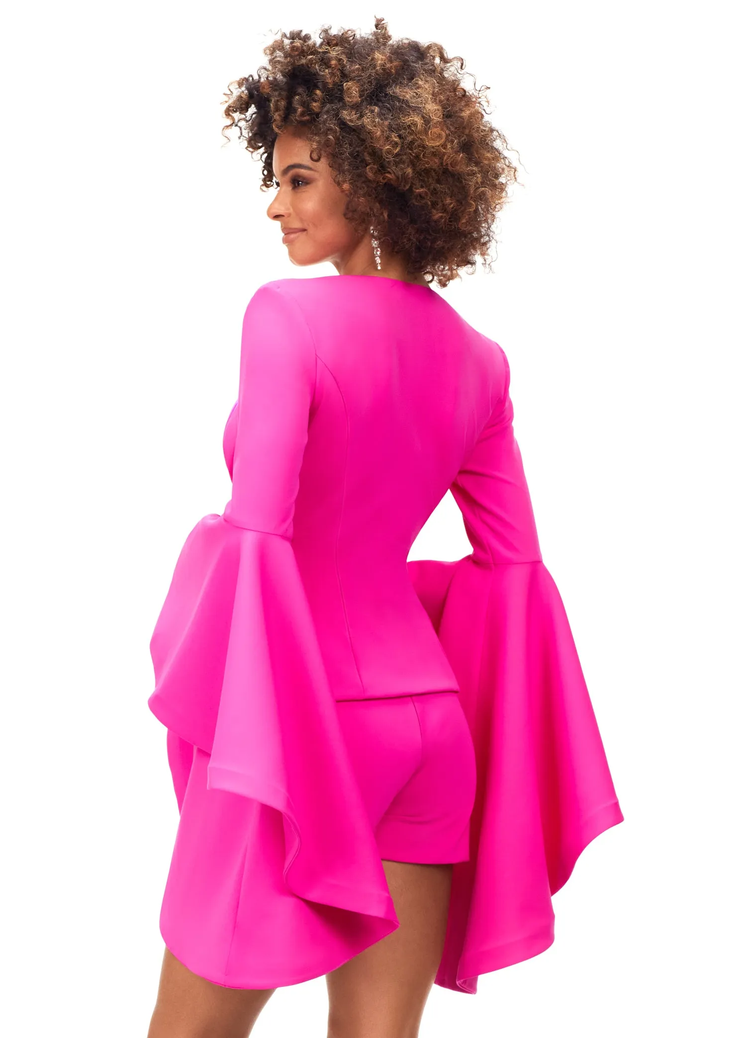 Ashley Lauren 4572 Two Piece Romper with V-Neckline and Bell Sleeves