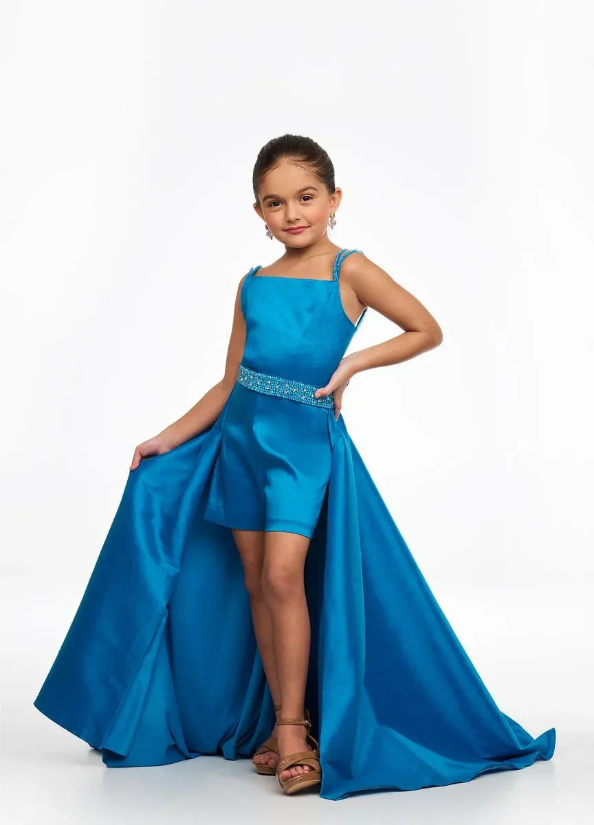Ashley Lauren Kids 8131 Size 2 Magenta Stretch Taffeta Romper Fun Fashion Overskirt Pageant Wear