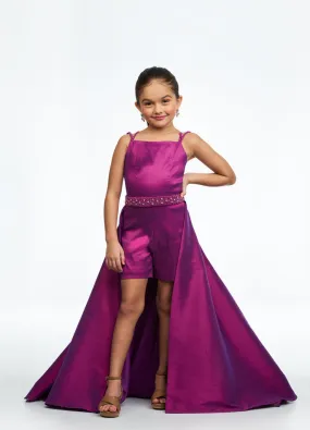Ashley Lauren Kids 8131 Size 2 Magenta Stretch Taffeta Romper Fun Fashion Overskirt Pageant Wear