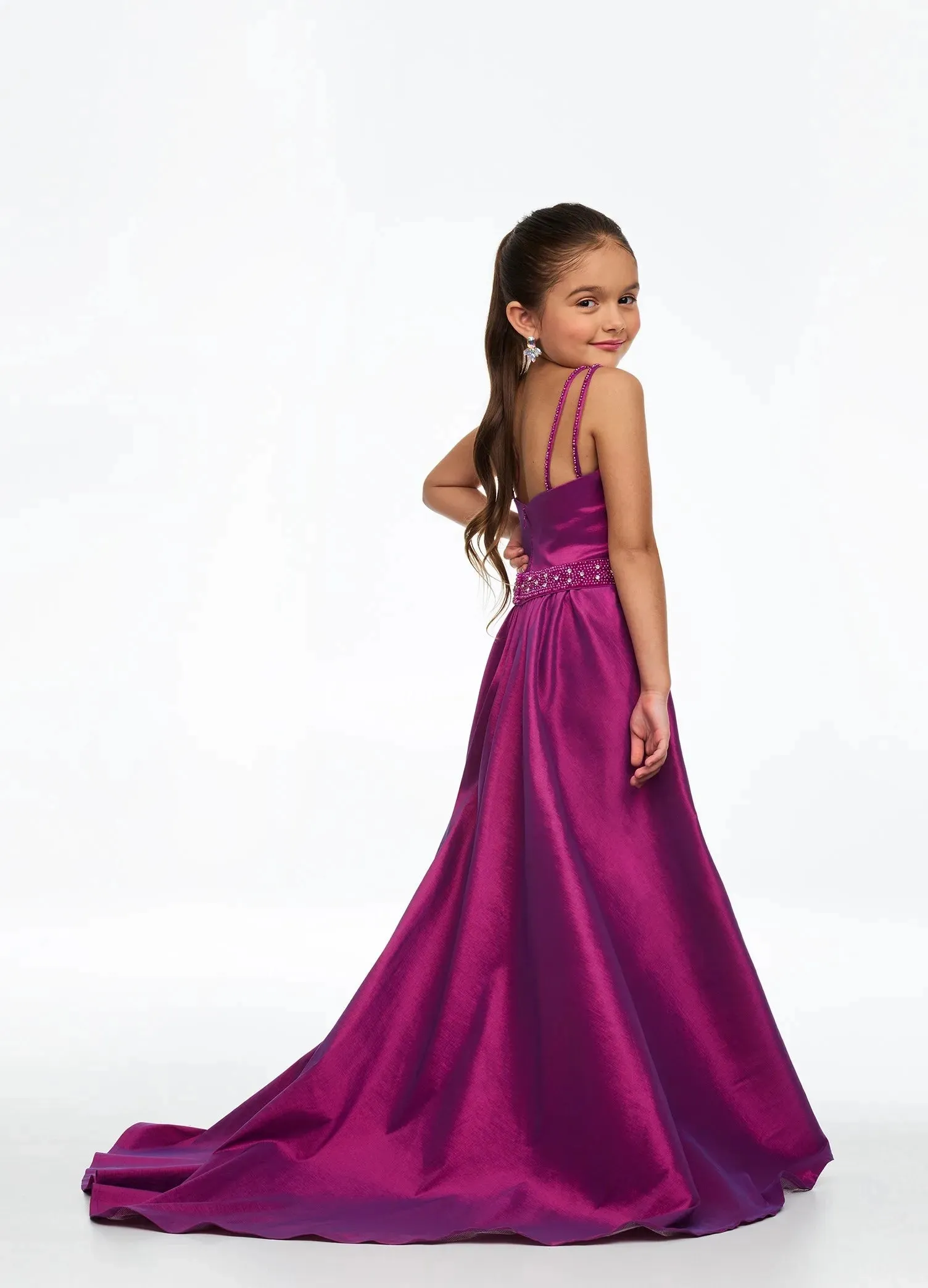 Ashley Lauren Kids 8131 Size 2 Magenta Stretch Taffeta Romper Fun Fashion Overskirt Pageant Wear