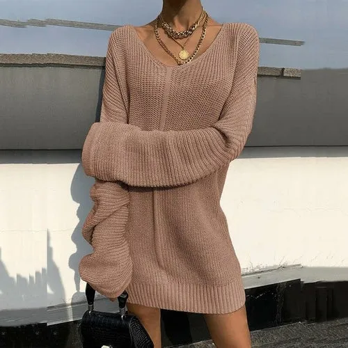Autumn Winter Loose Knitted Sweater Dress