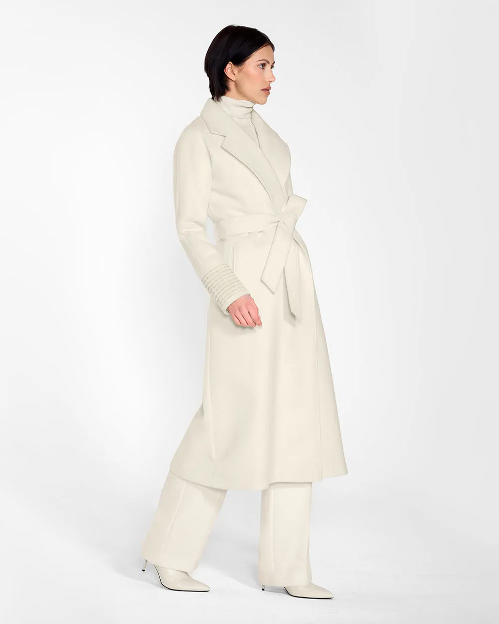 Baby Alpaca Long Notched Collar Raglan Sleeve Wrap Coat