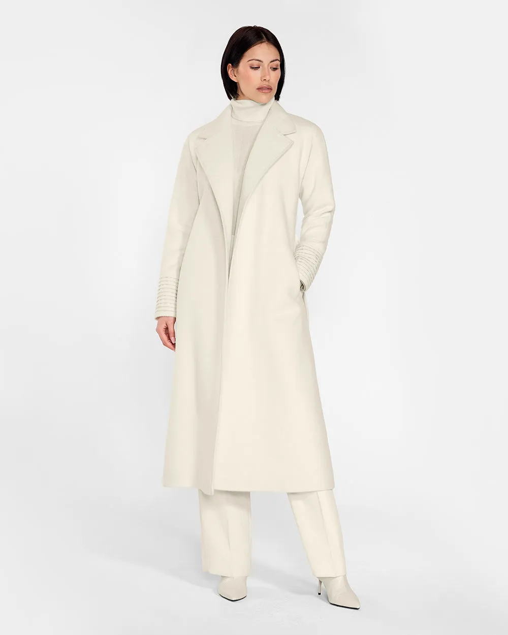 Baby Alpaca Long Notched Collar Raglan Sleeve Wrap Coat