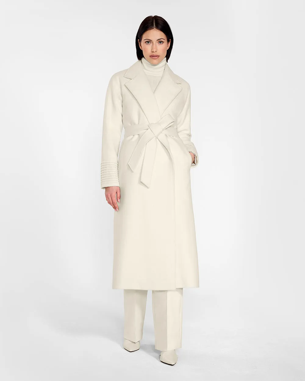 Baby Alpaca Long Notched Collar Raglan Sleeve Wrap Coat