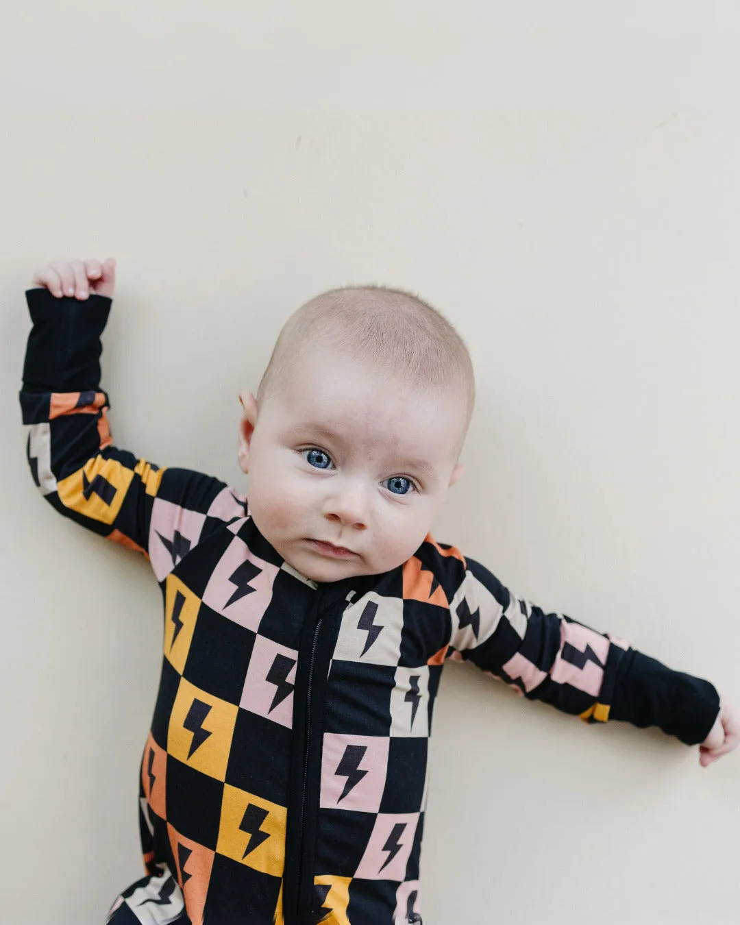 Baby Bamboo Zip Romper | Colorful Checks & Bolts