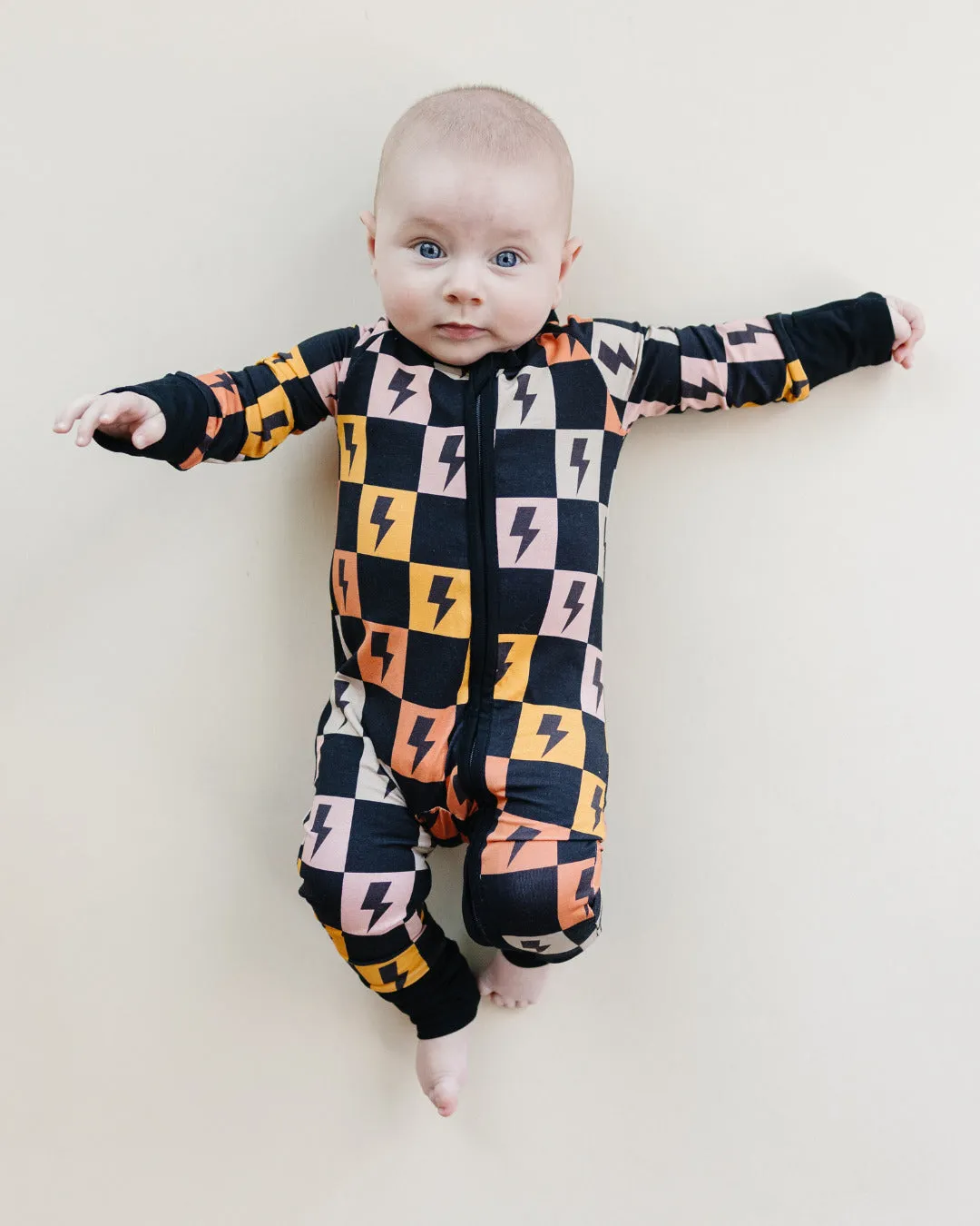 Baby Bamboo Zip Romper | Colorful Checks & Bolts