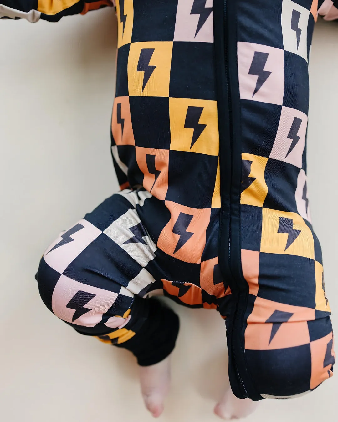 Baby Bamboo Zip Romper | Colorful Checks & Bolts