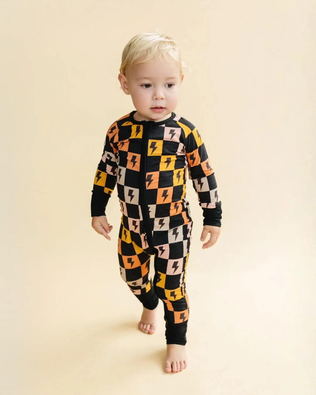 Baby Bamboo Zip Romper | Colorful Checks & Bolts