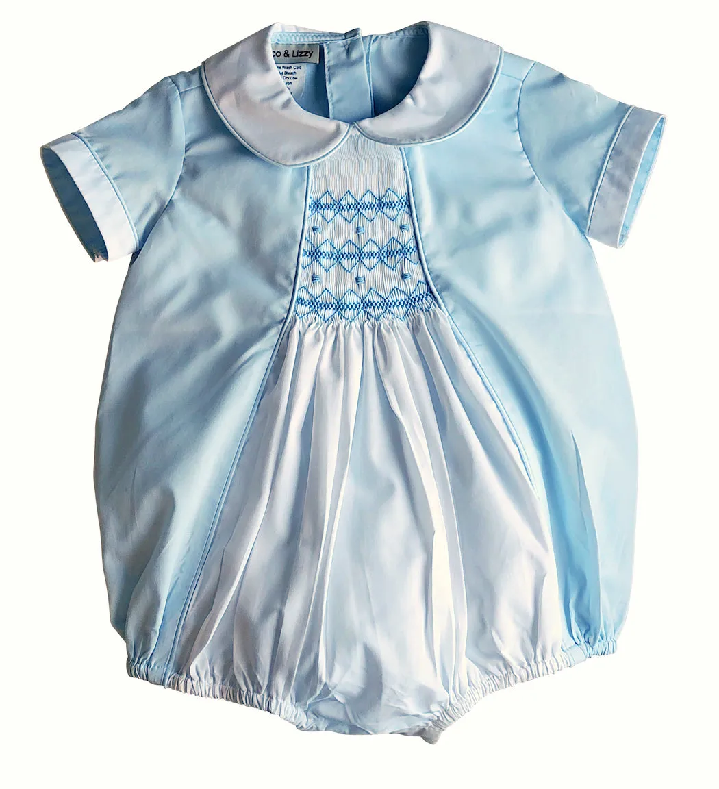 Baby Boy's "Emily & Jason" Blue Smocked Romper