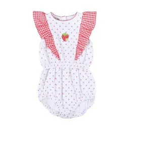 Baby Girls Fresh Strawberries Embroidered Bubble Romper