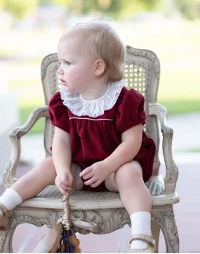 Baby Girl's "Avignon" Burgundy Corduroy Floral Collar Romper