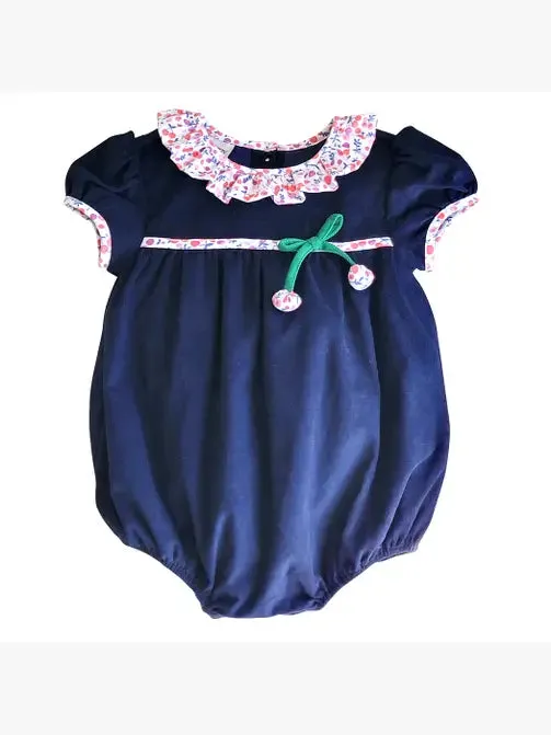 Baby Girl's "Cherries" Navy Corduroy Bubble