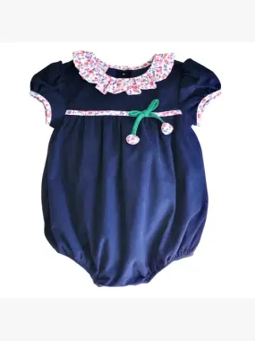 Baby Girl's "Cherries" Navy Corduroy Bubble