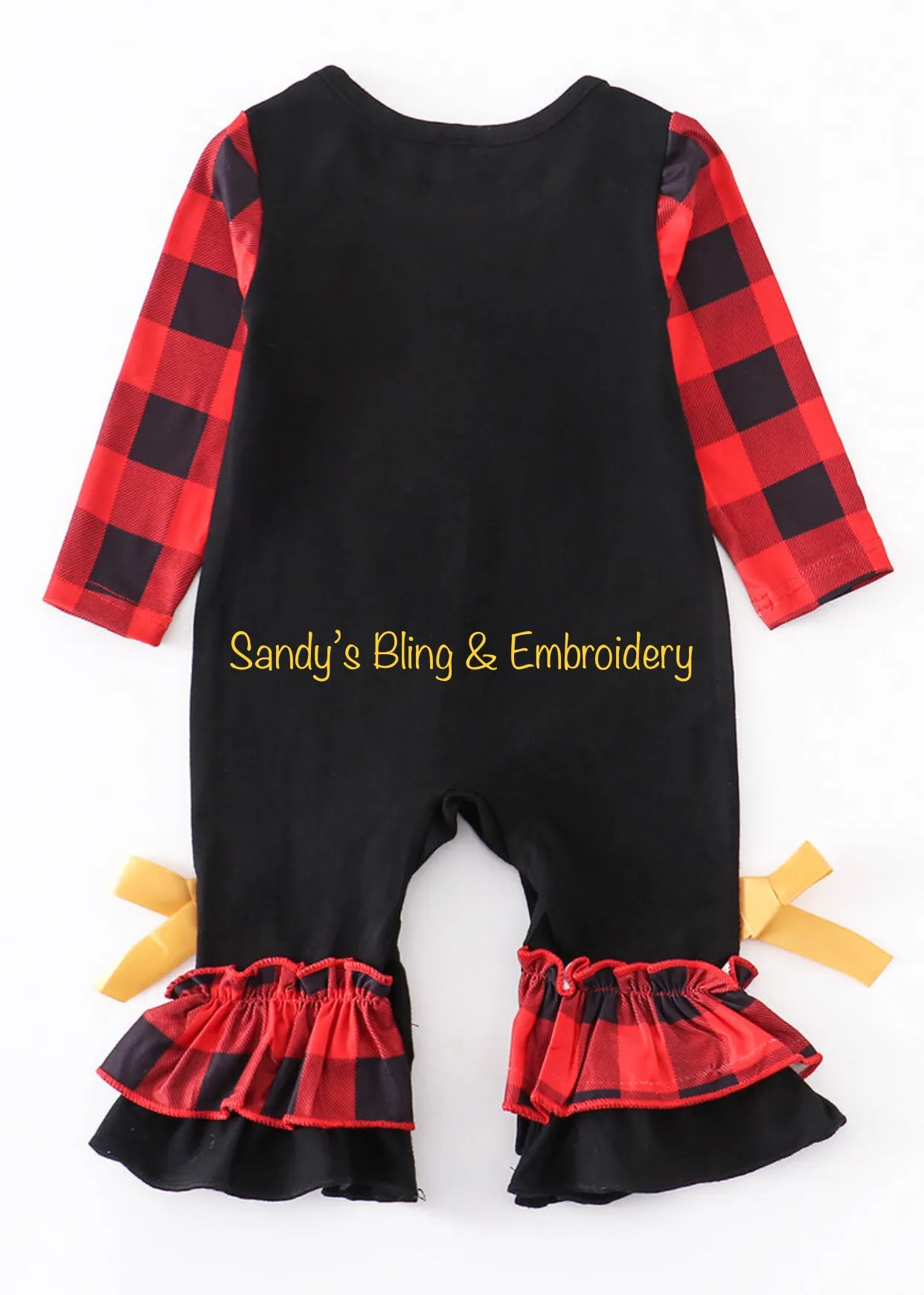 Baby Girl's Red & Black Buffalo Plaid Rainbow Ruffle Romper