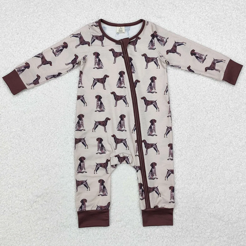 Baby Infant Boys Rompers Brown Dogs Bamboo Long Sleeve Zip Rompers LR1759