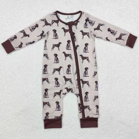 Baby Infant Boys Rompers Brown Dogs Bamboo Long Sleeve Zip Rompers LR1759