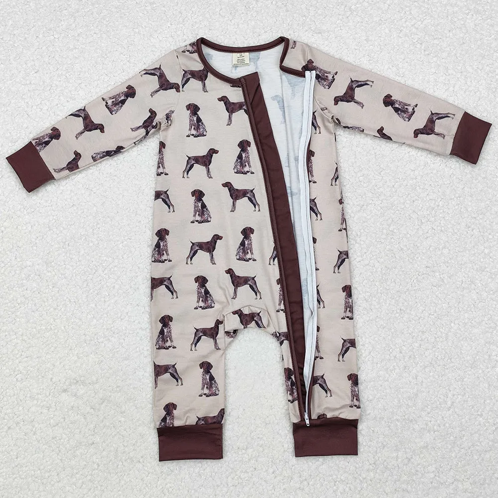 Baby Infant Boys Rompers Brown Dogs Bamboo Long Sleeve Zip Rompers LR1759
