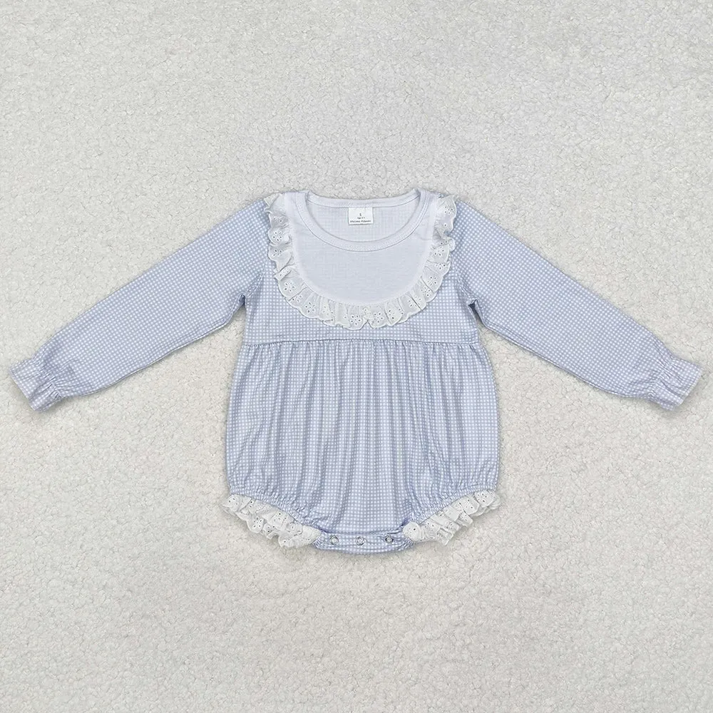 Baby Infant Girls Rompers Blue Bib Long Sleeve Rompers LR0986