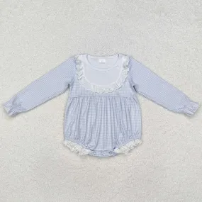Baby Infant Girls Rompers Blue Bib Long Sleeve Rompers LR0986