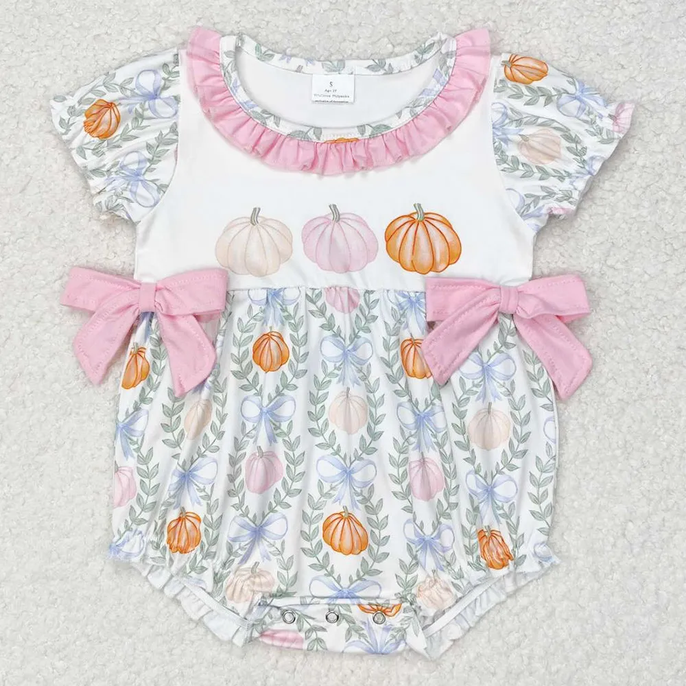 Baby Infant Girls Rompers Halloween Bows Pumpkin Leaves Short Sleeve Rompers SR1865