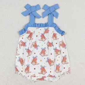 Baby Infant Girls Rompers Ruffle Straps Boots Western Rompers SR1547