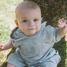 Baby Short Sleeve Gray Terry Romper With Hooded