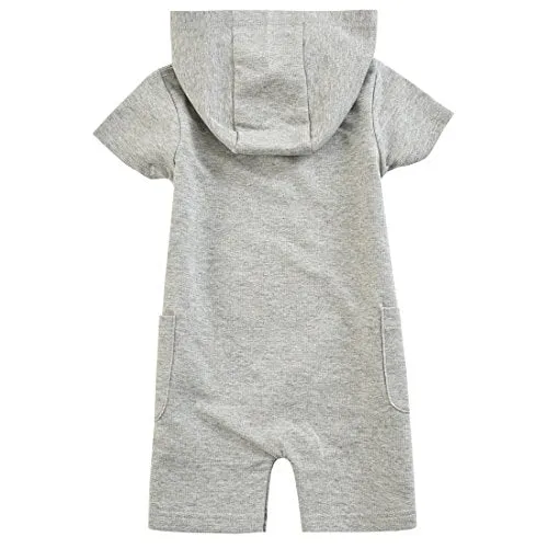 Baby Short Sleeve Gray Terry Romper With Hooded