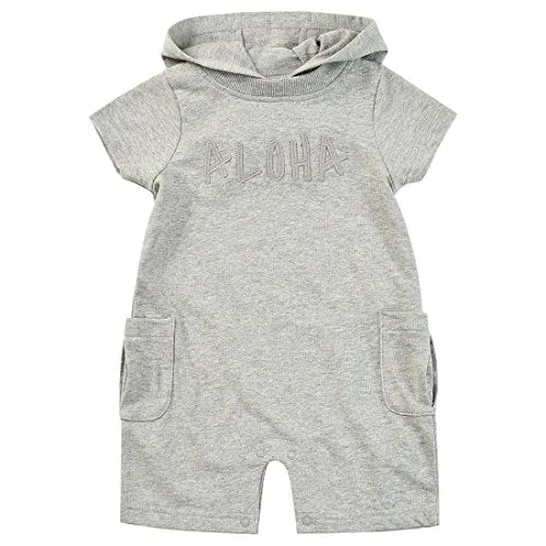 Baby Short Sleeve Gray Terry Romper With Hooded