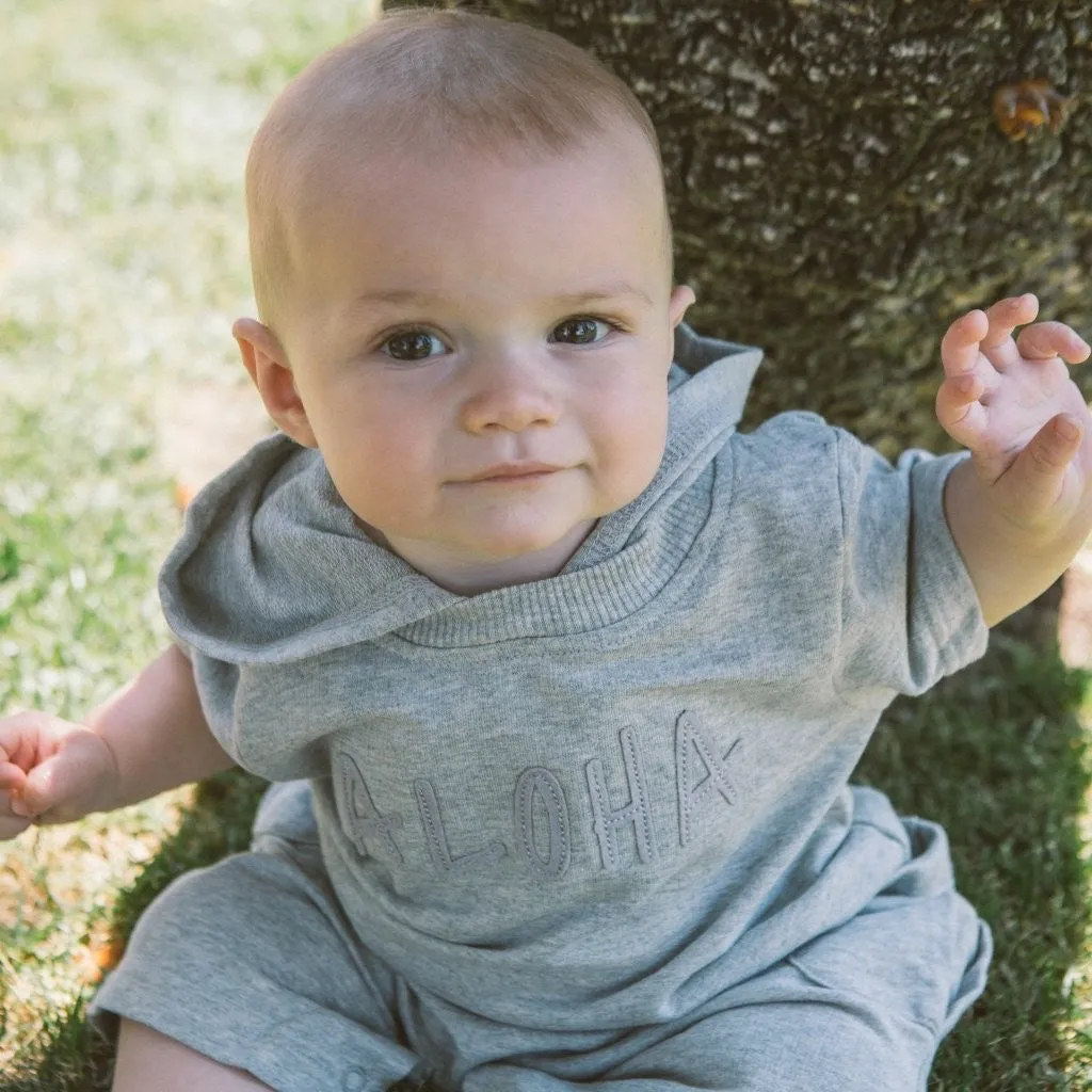Baby Short Sleeve Gray Terry Romper With Hooded